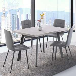 Athink Wooden Dining Table In Grey 4 Virti Grey Leather Chairs