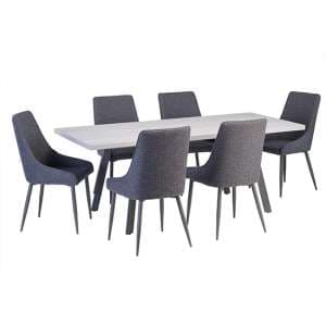 Athink Extending Grey Dining Table With 6 Remika Blue Chairs - UK