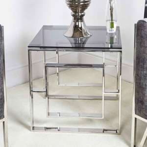 Athens Smoked Glass End Table With Chrome Metal Base