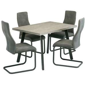 Athink Wooden Dining Table In Grey With 4 Palermo Grey Chairs