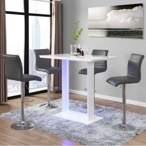 Atlantis LED High Gloss Bar Table With 4 Ripple Grey Stools