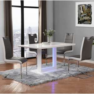 Atlantis LED Small Gloss Dining Table 4 Petra Grey White Chairs
