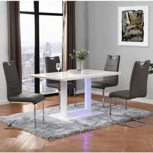Atlantis LED Small High Gloss Dining Table 4 Petra Grey Chairs
