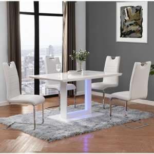 Atlantis LED Small High Gloss Dining Table 4 Petra White Chairs