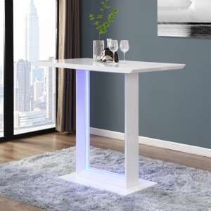 Atlantis High Gloss Bar Table In White With LED Lighting - UK