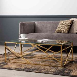 Attica Clear Glass Coffee Table With Gold Stainless Steel Base