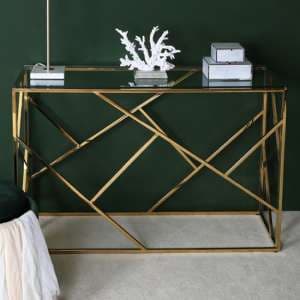 Attica Clear Glass Console Table With Gold Stainless Steel Base - UK