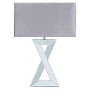 Attica Grey Velvet Shade Table Lamp With Clear Mirrored Base