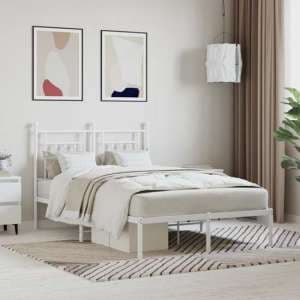 Attica Metal Double Bed With Headboard In White - UK