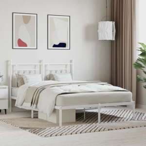 Attica Metal King Size Bed With Headboard In White - UK
