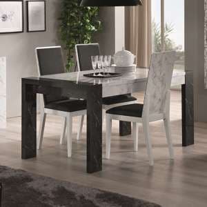 Attoria Gloss Black And White Marble Effect Dining Table 6 Chair