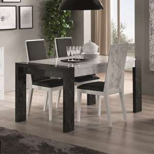 Attoria Wooden Dining Table In Black And White Marble Effect