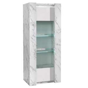 Attoria LED 1 Door Wooden Display Cabinet White Marble Effect - UK