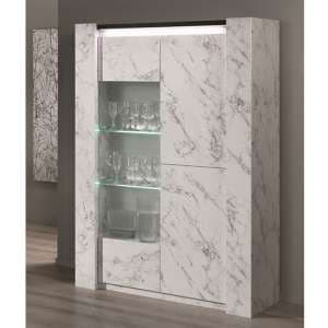Attoria LED 2 Door Display Cabinet Black And White Marble Effect