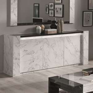 Attoria LED Wooden Sideboard In Black And White Marble Effect - UK