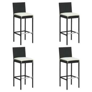 Audriana Set Of 4 Poly Rattan Bar Chairs With Cushions In Black - UK
