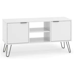 Avoch Wooden TV Stand In White With 2 Doors - UK