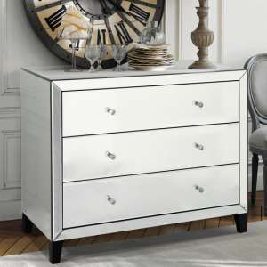 Agalia Wide Mirrored Chest Of Drawers With 3 Drawers