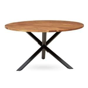Aula Round Wooden Dining Table With Black Metal Legs In Oak