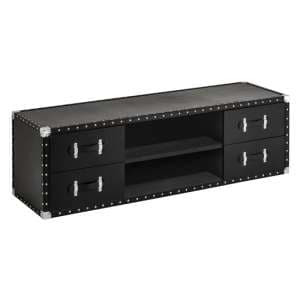Aurich Wooden TV Stand In Black Leather Effect - UK
