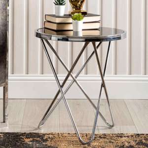 Aurora Black Mirrored Top End Table Round In Silver