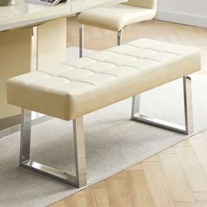 Austin Small Faux Leather Dining Bench In Cream