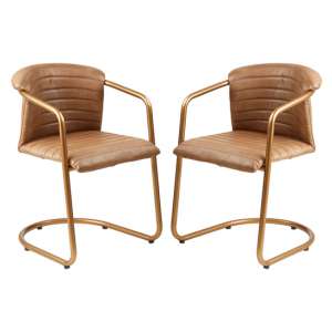 Australis Brown Faux Leather Dining Chairs In Pair