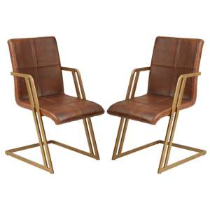 Australis Tan Leather Dining Chairs With Iron Frame In A Pair