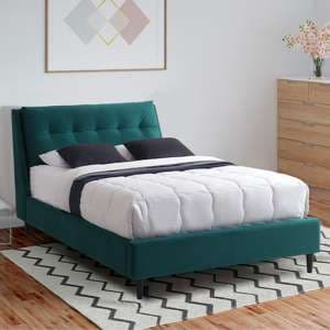 Ava Velvet Upholstered Double Bed In Green - UK