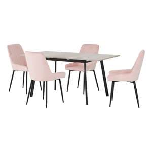 Avah Extending Concrete Effect Dining Table 4 Avah Pink Chairs