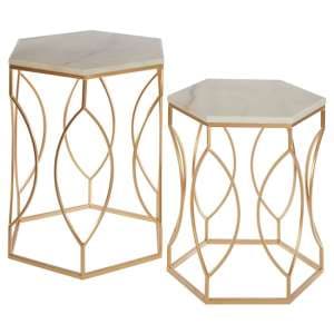 Avanto Hexagonal Marble Set of 2 Side Tables With Oval Frame - UK