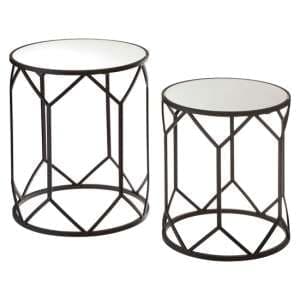 Avanto Round Glass Set of 2 Side Tables With Black Metal Frame - UK