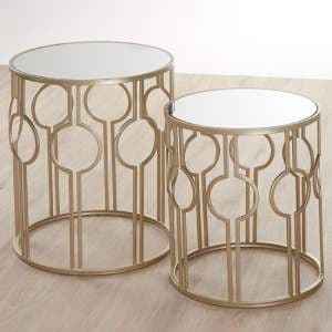 Avanto Round Glass Set of 2 Side Tables With Champagne Frame