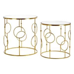Avanto Round Glass Set of 2 Side Tables With Circle Gold Frame