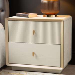 Aveiro Wooden Bedside Cabinet With 2 Drawers In Cream Elm - UK