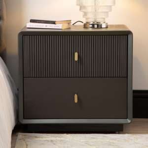 Aveiro Wooden Bedside Cabinet With 2 Drawers In Smoked Grey Elm - UK