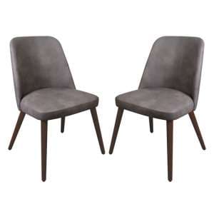 Avelay Vintage Steel Grey Faux Leather Dining Chairs In Pair