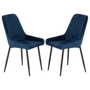 Avah Sapphire Blue Velvet Dining Chairs In Pair