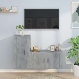 Avery Wooden Entertainment Unit Wall Hung In Concrete Effect - UK