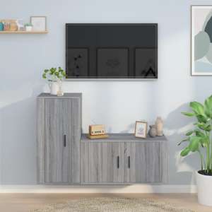 Avery Wooden Entertainment Unit Wall Hung In Grey Sonoma Oak - UK