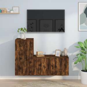 Avery Wooden Entertainment Unit Wall Hung In Smoked Oak - UK