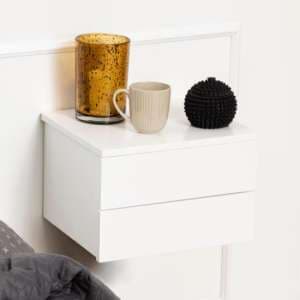 Aviana Wall Hung Wooden Bedside Cabinet With 2 Drawers In White - UK