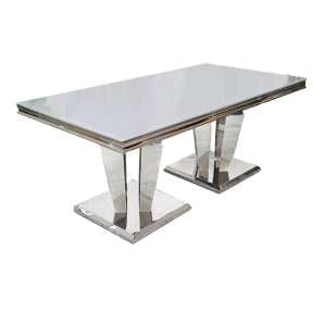 Avila White Glass Dining Table With Polished Pedestal Base