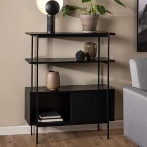 Avila Wooden Bookcase With 2 Doors And 5 Shelves In Ash Black - UK