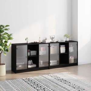 Avila Wooden Bookcase With 4 Doors In Black - UK
