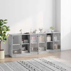 Avila Wooden Bookcase With 4 Doors In Concrete Effect - UK