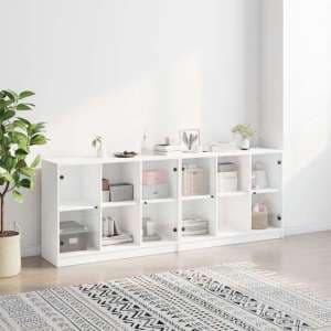 Avila Wooden Bookcase With 4 Doors In White - UK