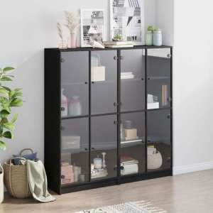 Avila Wooden Bookcase With 8 Glass Doors In Black - UK