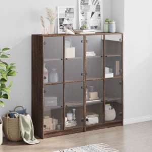 Avila Wooden Bookcase With 8 Glass Doors In Brown Oak - UK