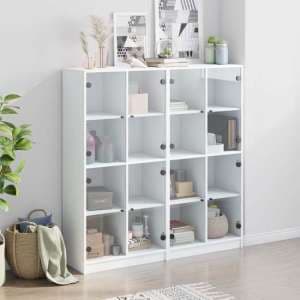 Avila Wooden Bookcase With 8 Glass Doors In White - UK
